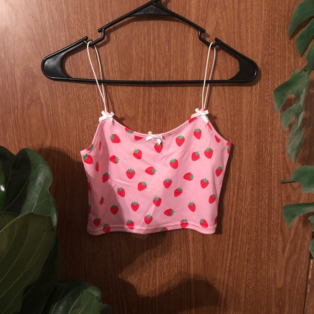 Cute Womens Strawberry Pink Crop Top With Bow Summer Wear